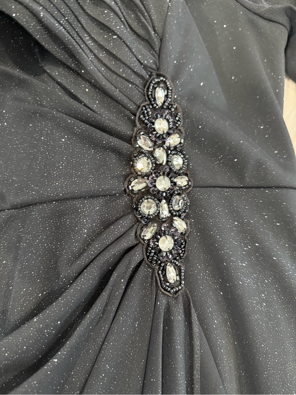 Alex Evenings Charcoal Sparkle Wrap-Front Long Sleeve Gown With Sheer Sleeves - Picture 6 of 14